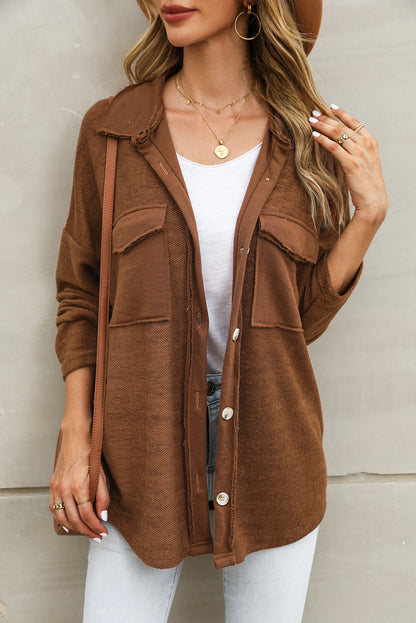 Black Contrast Flap Pockets Relaxed Shacket