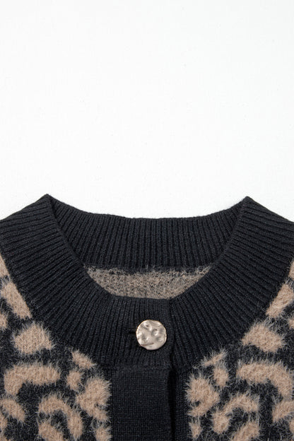 Black Leopard Print Knit Sleeveless Regular Wash Sweater Vest