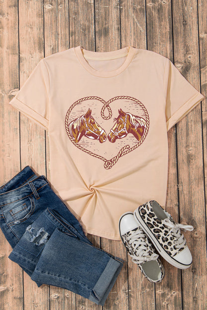 Khaki Rodeo Horse Graphic Western Cowgirl Fashion T Shirt