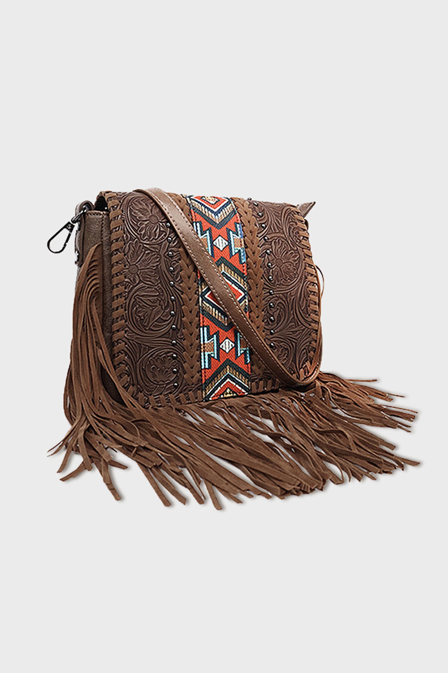 Coffee Western Aztec Bohemian Tassel PU Leather Bag